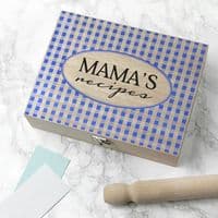 Personalised Blue Gingham Recipe Box