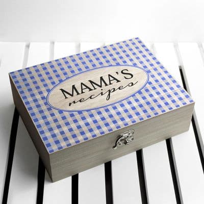 Personalised Blue Gingham Recipe Box