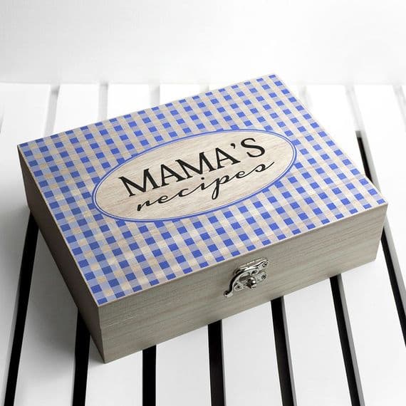 Personalised Blue Gingham Recipe Box
