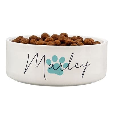 Personalised Blue Paw Print Medium Pet Bowl