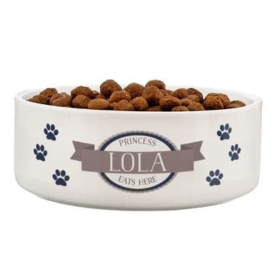 Personalised Blue Paws Medium Pet Bowl