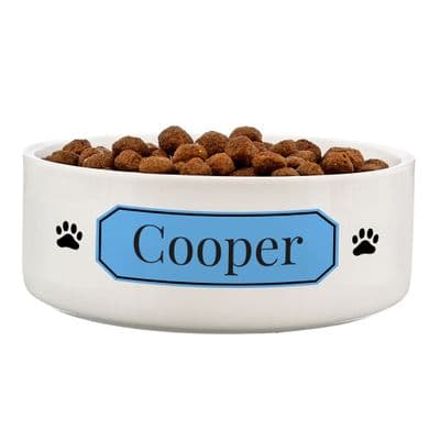 Personalised Blue Plaque Medium Pet Bowl