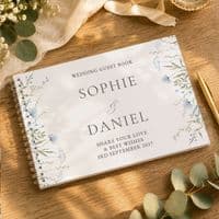 Personalised Blue Wild Flowers Guest Book