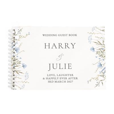 Personalised Blue Wild Flowers Guest Book