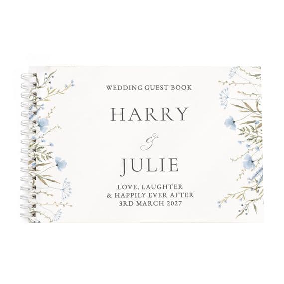 Personalised Blue Wild Flowers Guest Book