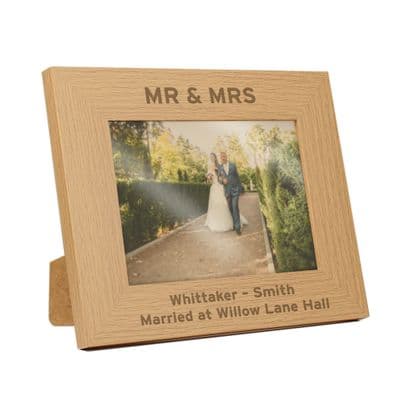 Personalised Bold Text Landscape Oak Finish Photo Frame