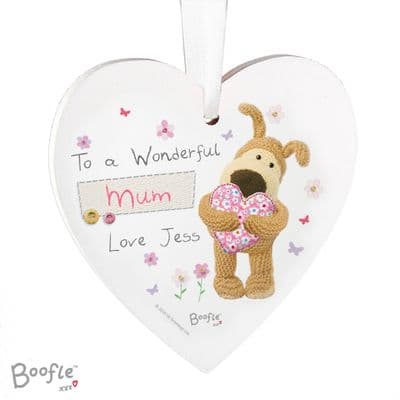Personalised Boofle Flowers Wooden Heart Ornament