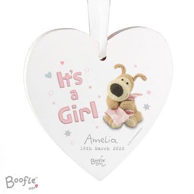 Personalised Boofle It's A Girl Wooden Heart Ornament