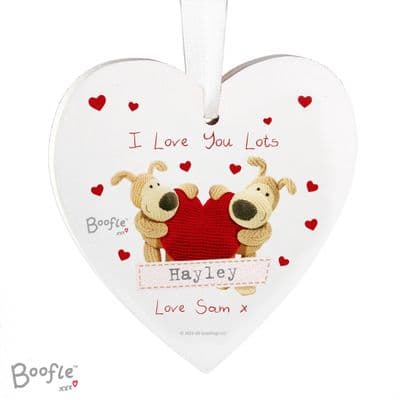 Personalised Boofle Shared Heart Wooden Decoration