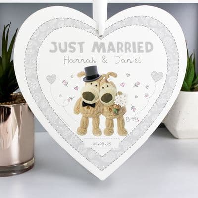 Personalised Boofle Wedding Wooden Heart Decoration