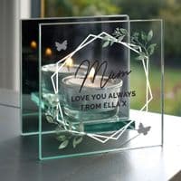 Personalised Botanical Glass Mirrored Tea Light Holder