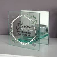 Personalised Botanical Glass Mirrored Tea Light Holder