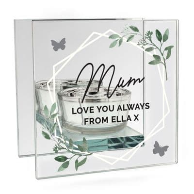 Personalised Botanical Glass Mirrored Tea Light Holder