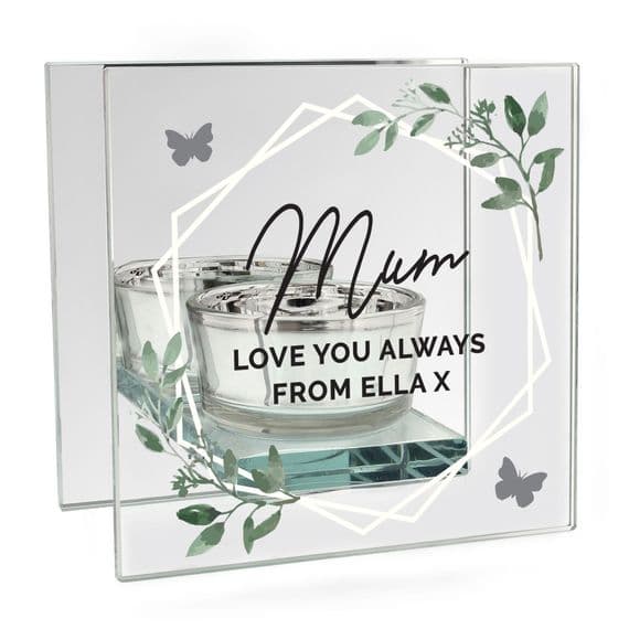 Personalised Botanical Glass Mirrored Tea Light Holder
