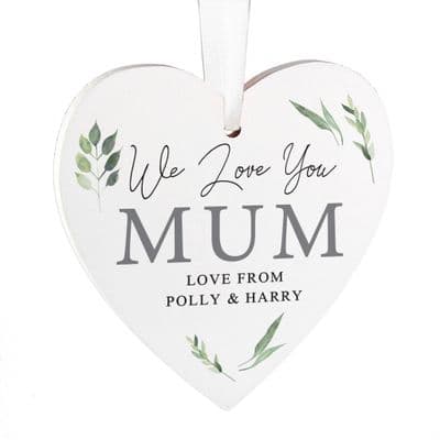 Personalised Botanical Script Wooden Heart Decoration