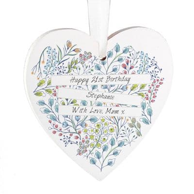 Personalised Botanical Scroll Wooden Heart Ornament