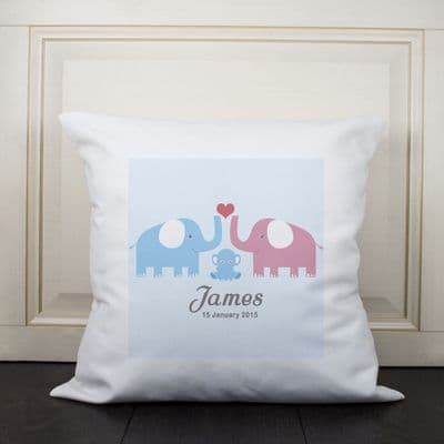 Personalised Boy Baby Elephants Cushion Cover