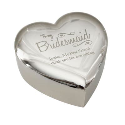 Personalised Bridesmaid Hearts & Swirls Heart Trinket Box