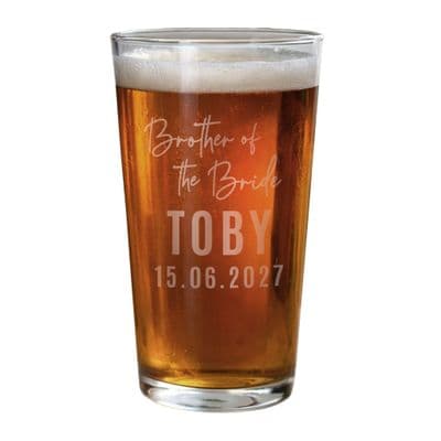 Personalised Brother Of The Bride Elegant Pint Glass