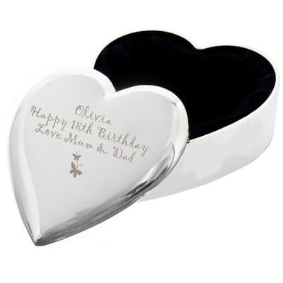 Personalised Buttereflies Heart Trinket Box
