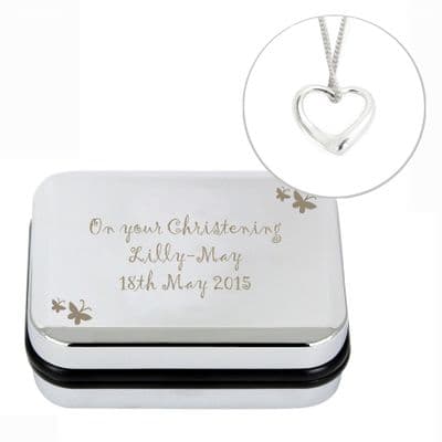 Personalised butterfly Trinket Box With Sterling Silver Heart Necklace
