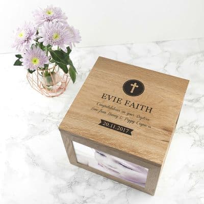 Personalised Christening Oak Photo Keepsake Box