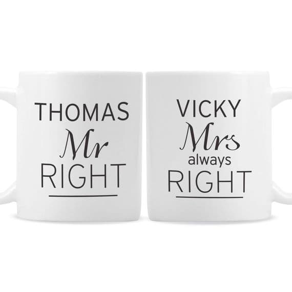 Personalised Classic Mr Right Mrs Always Right Mug Set