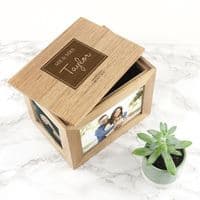 Personalised Contemporary wooden couples midi oak photo keepsake box