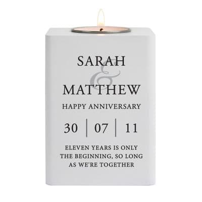 Personalised Couples White Wooden Tea Light Holder