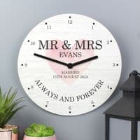 Personalised Couples Wooden Heart Clock