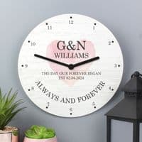 Personalised Couples Wooden Heart Clock