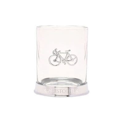 Personalised Cycling Icon Pewter Glass Tumbler