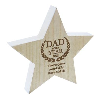 Personalised Dad Of The Year Rustic Wooden Star Ornament