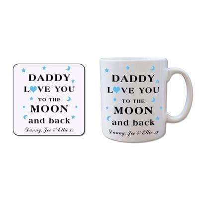 Personalised Daddy Love You To The Moon Mug & Coaster Set