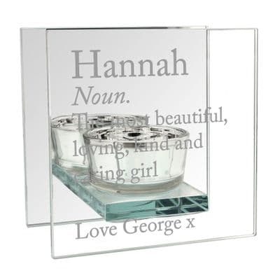 Personalised Definition Mirrored Glass Tea Light Holder