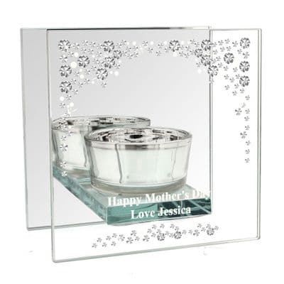 Personalised Diamante Effect Mirrored Glass Tea Light Holder