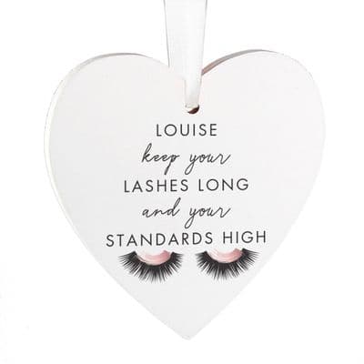 Personalised Eyelash Wooden Heart Ornament