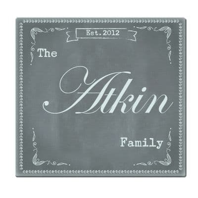 Personalised Family Chalk Effect Glass Chopping Board