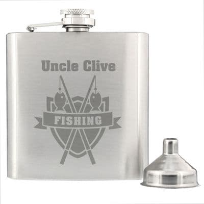 Personalised Fishing Crest Stainless Steel Hip Flask