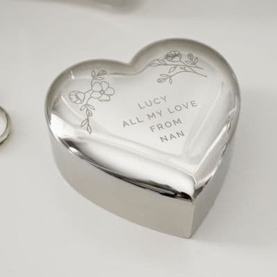Personalised Floral any message Heart Trinket Box