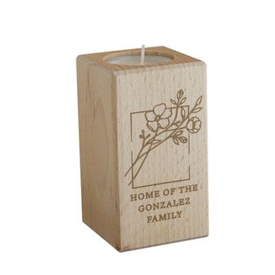 Personalised Floral Bouquet Wooden Tealight Holder