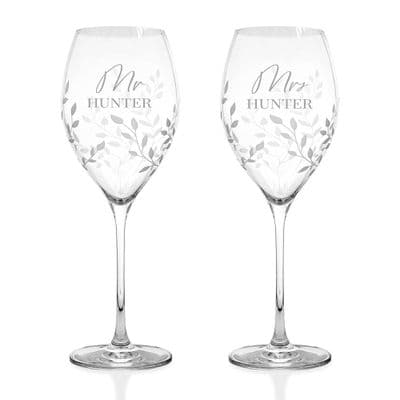 Personalised Floral Crystal Wine Glasses Set