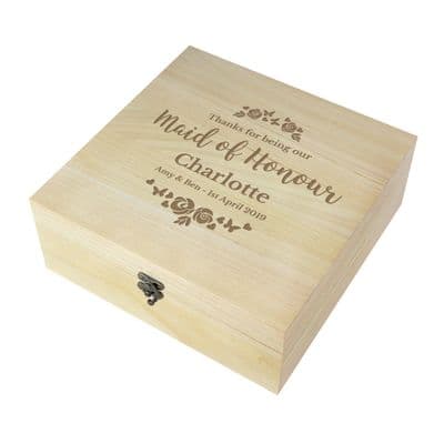 Personalised Floral Engraved Wooden Keepsake Box