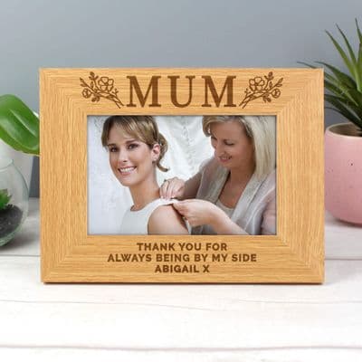 Personalised Floral Oak Finish Photo Frame