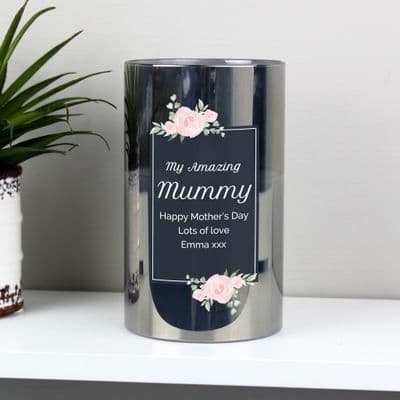 Personalised Floral Smoked Glass LED  Candle