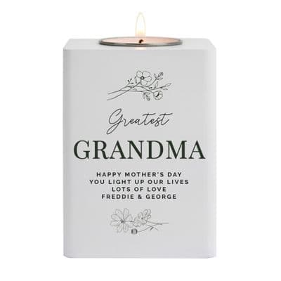 Personalised Floral White Wooden Tea Light Holder