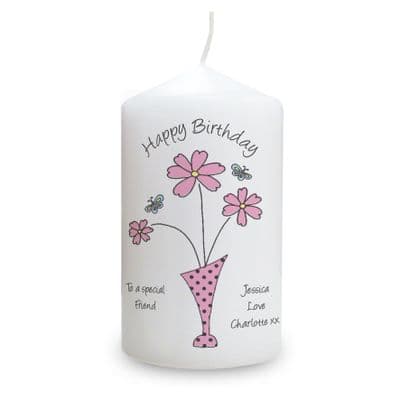 Personalised Flowers In Vase Message Pillar Candle