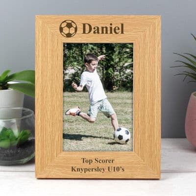 Personalised Football Oak Finish Photo Frame