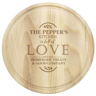 Personalised Full Of Love Round Wooden Chopping Board