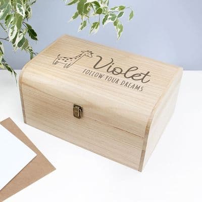 Personalised Giraffe New Baby Wooden Keepsake Chest